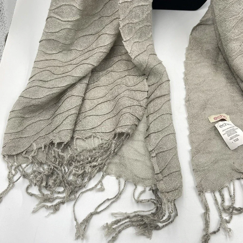 Echo Unisex Acrylic Fringe Scarf  Beige  90 in X 25 In